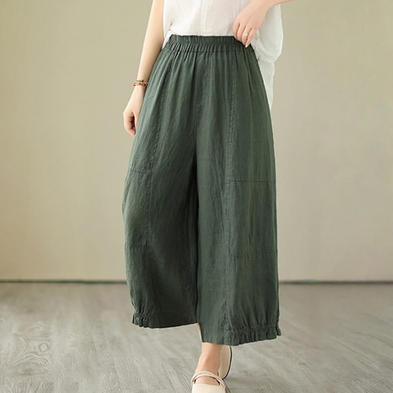 Pantalon court ample en coton avec poches pour femme, style décontracté et vintage, style Buddha Stones