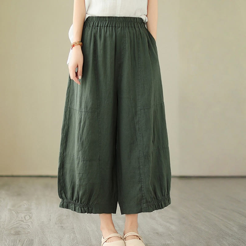Pantalon court ample en coton avec poches pour femme, style décontracté et vintage, style Buddha Stones