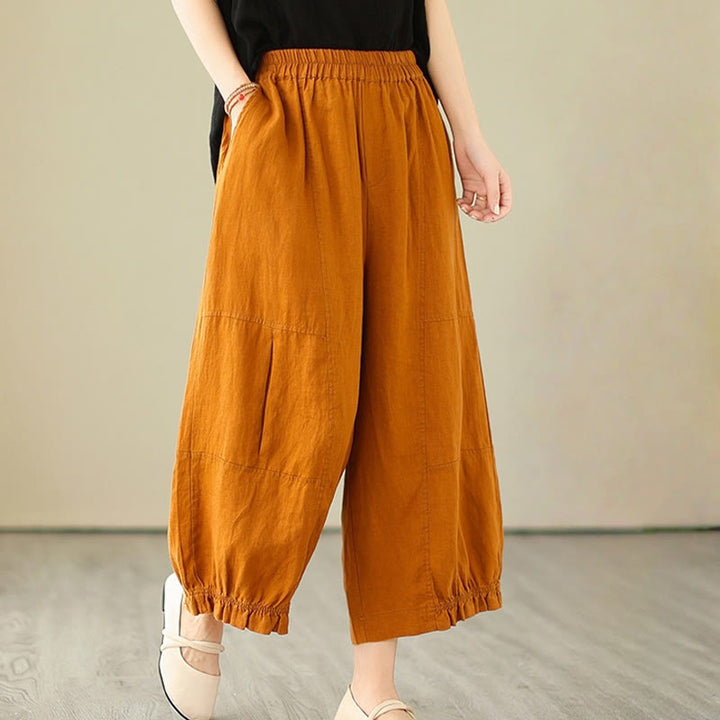Pantalon court ample en coton avec poches pour femme, style décontracté et vintage, style Buddha Stones