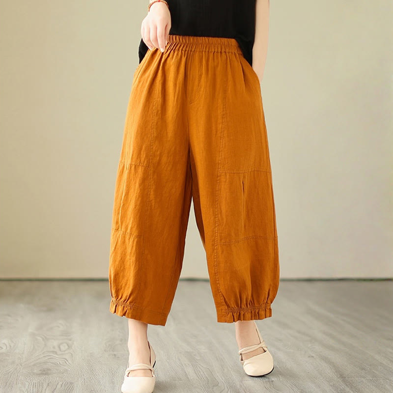 Pantalon court ample en coton avec poches pour femme, style décontracté et vintage, style Buddha Stones