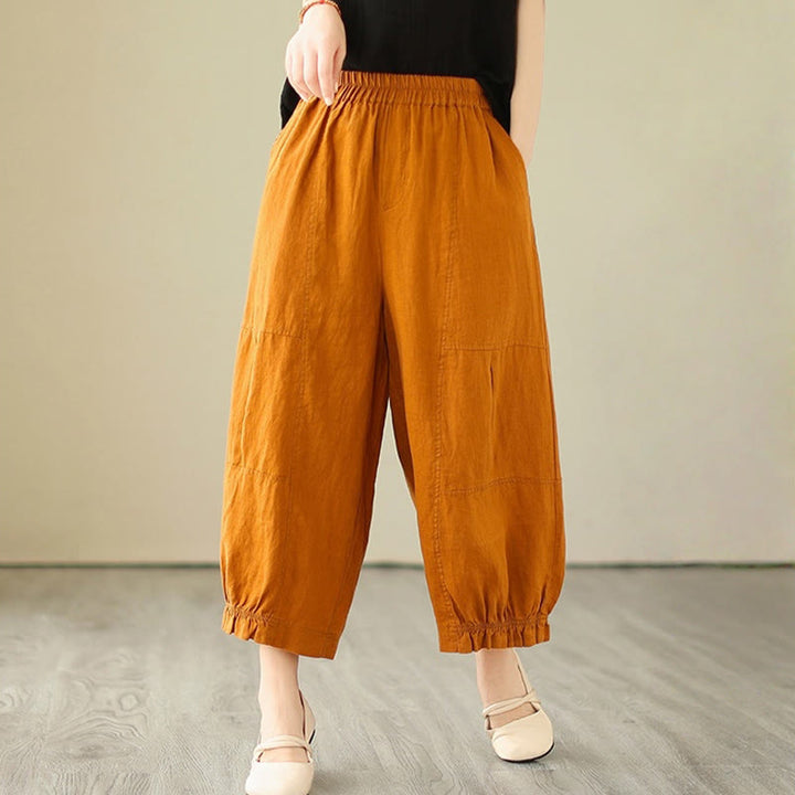 Pantalon court ample en coton avec poches pour femme, style décontracté et vintage, style Buddha Stones