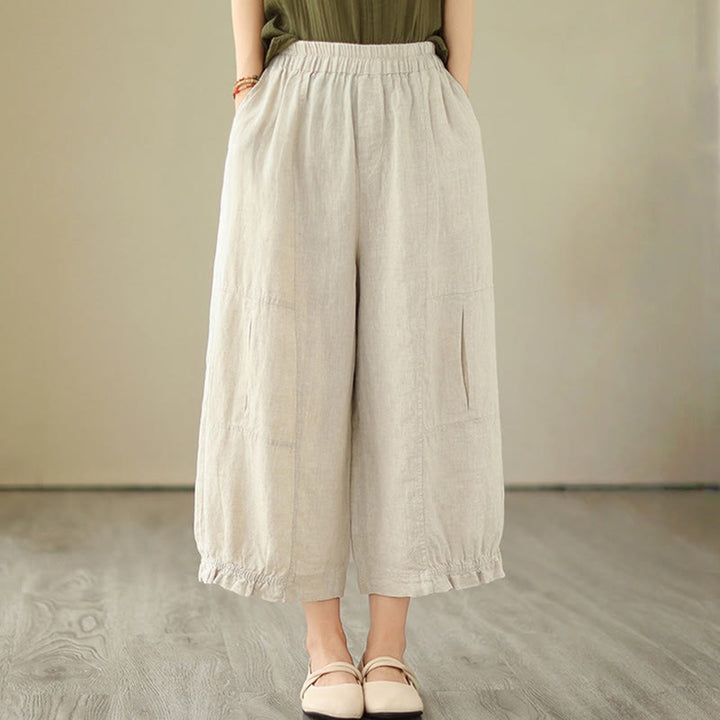 Pantalon court ample en coton avec poches pour femme, style décontracté et vintage, style Buddha Stones