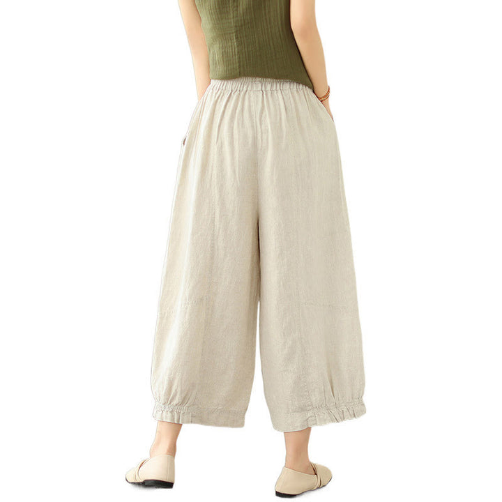 Pantalon court ample en coton avec poches pour femme, style décontracté et vintage, style Buddha Stones