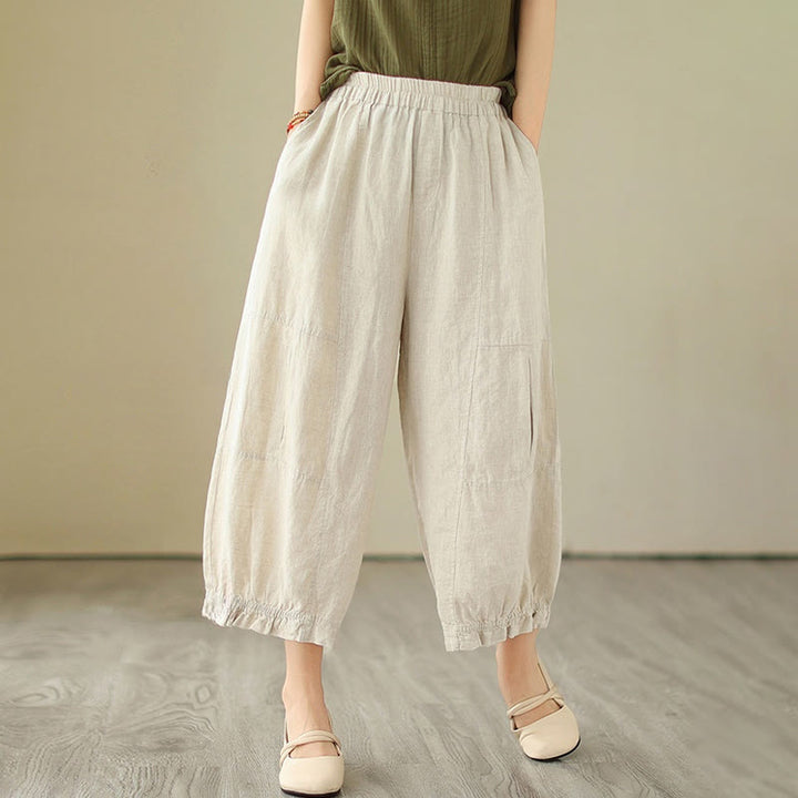 Pantalon court ample en coton avec poches pour femme, style décontracté et vintage, style Buddha Stones