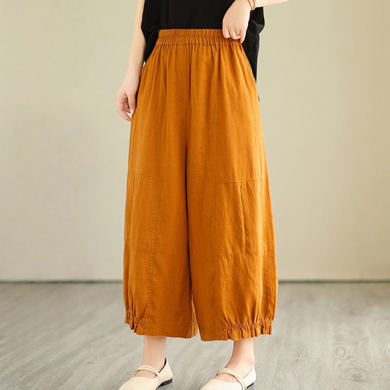 Pantalon court ample en coton avec poches pour femme, style décontracté et vintage, style Buddha Stones