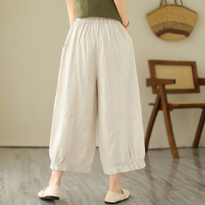 Pantalon court ample en coton avec poches pour femme, style décontracté et vintage, style Buddha Stones