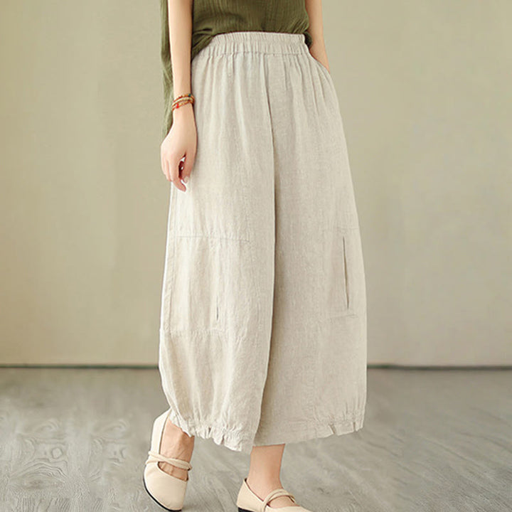 Pantalon court ample en coton avec poches pour femme, style décontracté et vintage, style Buddha Stones