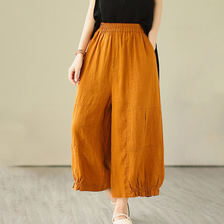 Pantalon court ample en coton avec poches pour femme, style décontracté et vintage, style Buddha Stones