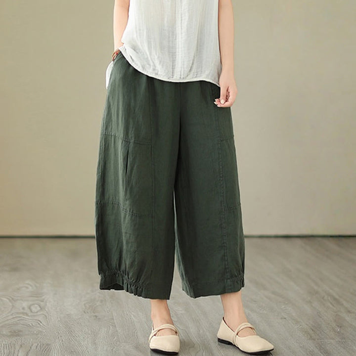 Pantalon court ample en coton avec poches pour femme, style décontracté et vintage, style Buddha Stones