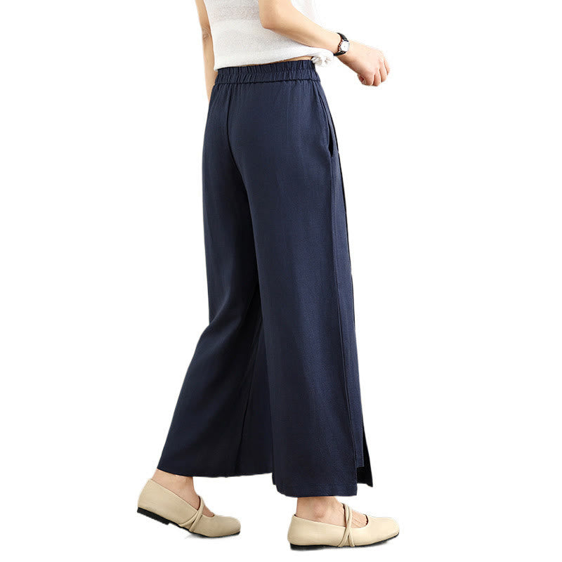 Pantalon large décontracté en coton et lin pour femme, Buddha Stones printemps