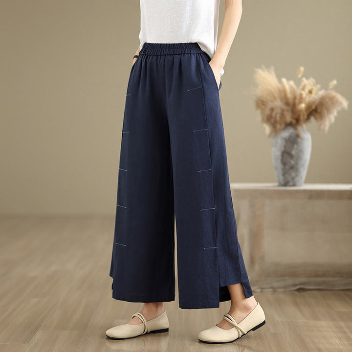 Pantalon large décontracté en coton et lin pour femme, Buddha Stones printemps