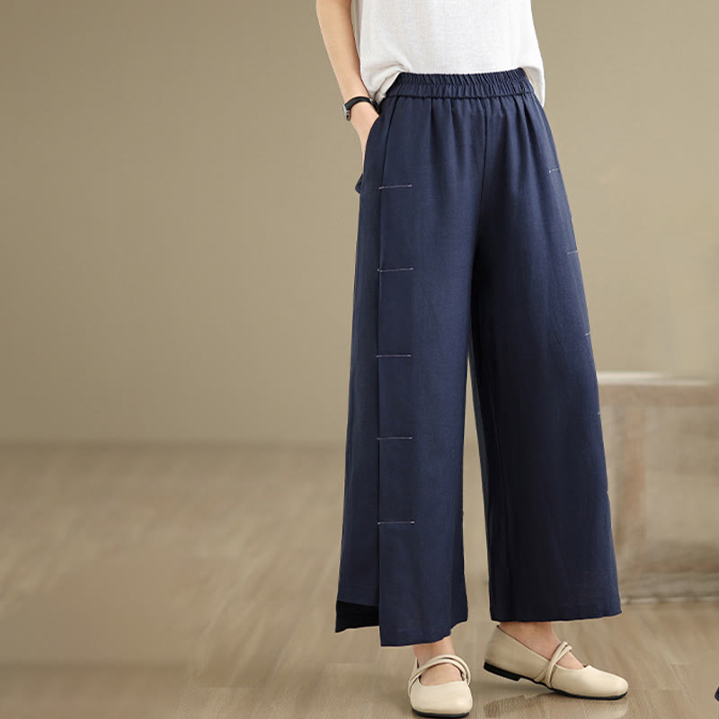 Pantalon large décontracté en coton et lin pour femme, Buddha Stones printemps