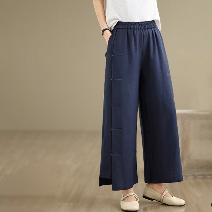 Pantalon large décontracté en coton et lin pour femme, Buddha Stones printemps