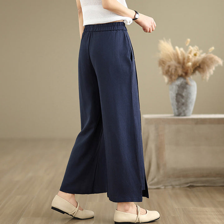 Pantalon large décontracté en coton et lin pour femme, Buddha Stones printemps