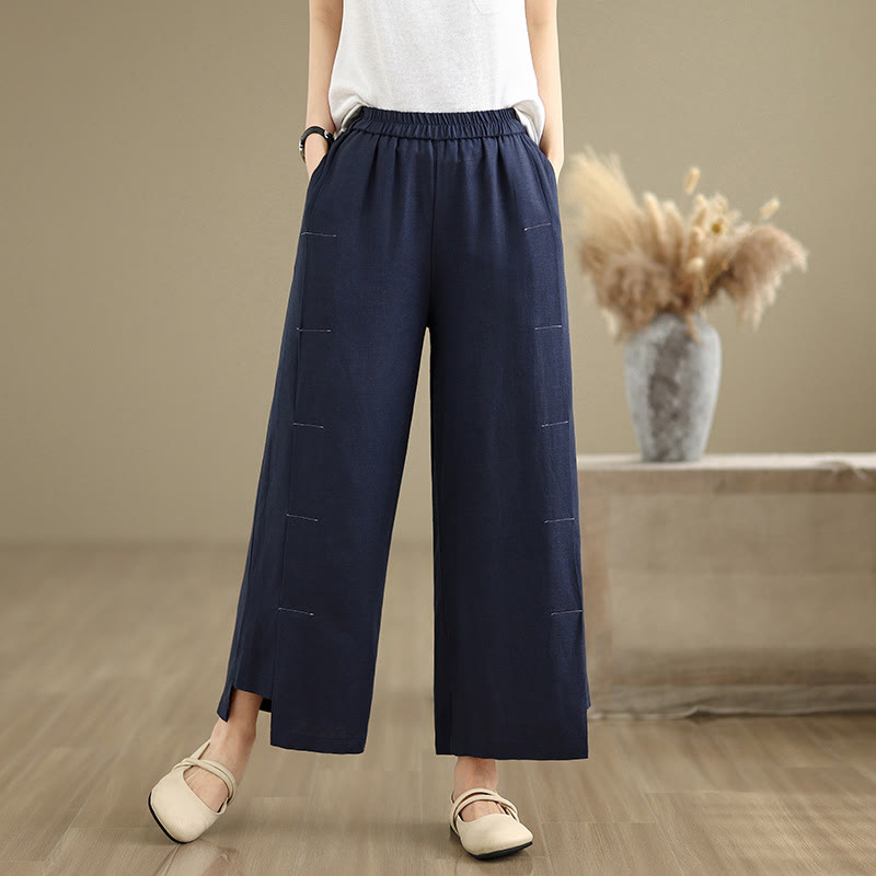 Pantalon large décontracté en coton et lin pour femme, Buddha Stones printemps