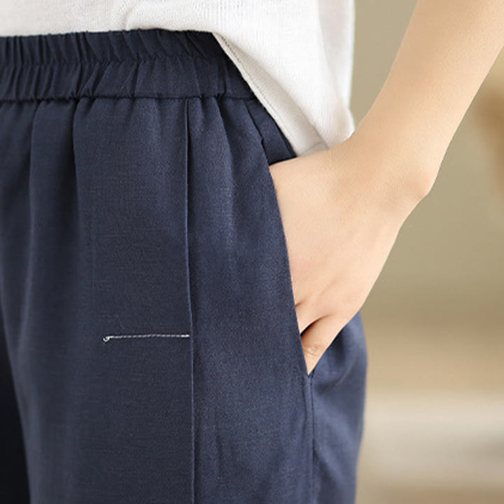 Pantalon large décontracté en coton et lin pour femme, Buddha Stones printemps