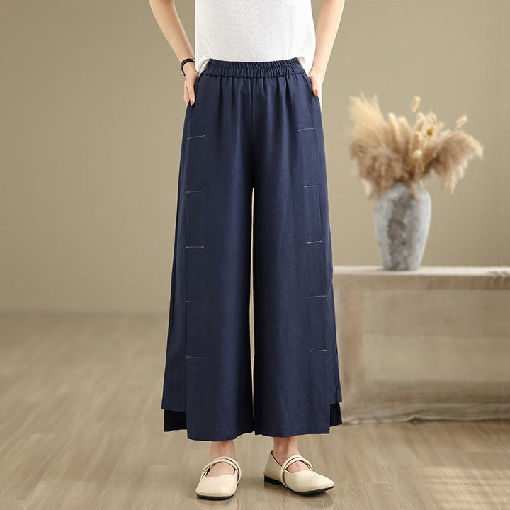 Pantalon large décontracté en coton et lin pour femme, Buddha Stones printemps
