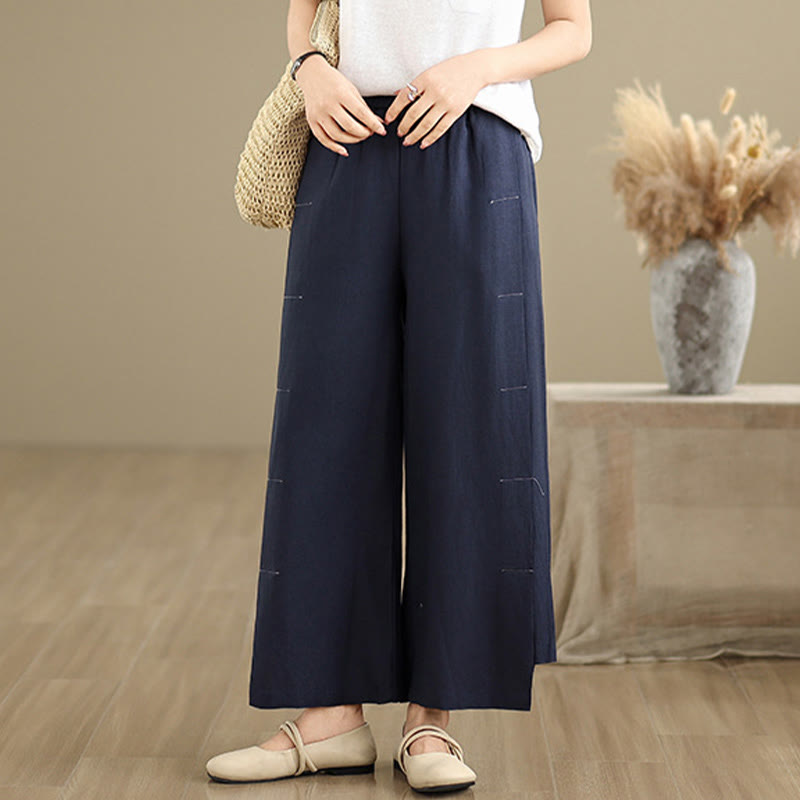Pantalon large décontracté en coton et lin pour femme, Buddha Stones printemps