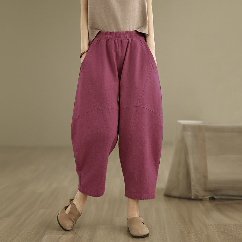 Pantalon sarouel décontracté en coton et lin pour femme avec poches, longueur 7-8, motif Buddha Stones, printemps