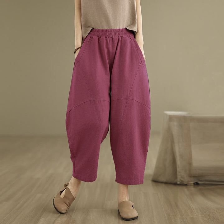Pantalon sarouel décontracté en coton et lin pour femme avec poches, longueur 7-8, motif Buddha Stones, printemps