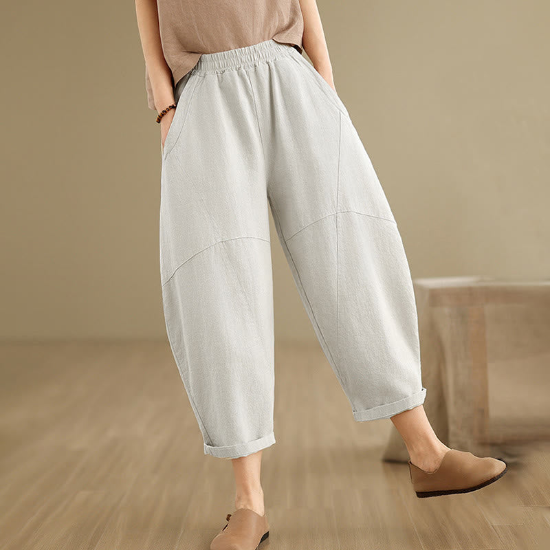 Pantalon sarouel décontracté en coton et lin pour femme avec poches, longueur 7-8, motif Buddha Stones, printemps