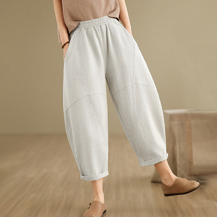 Pantalon sarouel décontracté en coton et lin pour femme avec poches, longueur 7-8, motif Buddha Stones, printemps