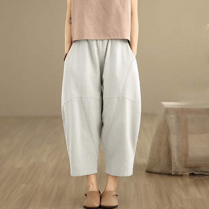 Pantalon sarouel décontracté en coton et lin pour femme avec poches, longueur 7-8, motif Buddha Stones, printemps