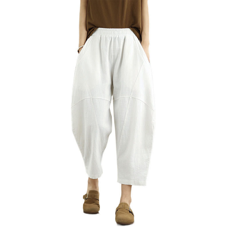 Pantalon sarouel décontracté en coton et lin pour femme avec poches, longueur 7-8, motif Buddha Stones, printemps