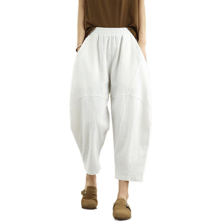 Pantalon sarouel décontracté en coton et lin pour femme avec poches, longueur 7-8, motif Buddha Stones, printemps