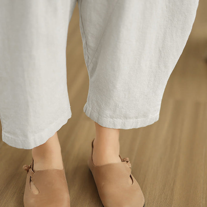 Pantalon sarouel décontracté en coton et lin pour femme avec poches, longueur 7-8, motif Buddha Stones, printemps