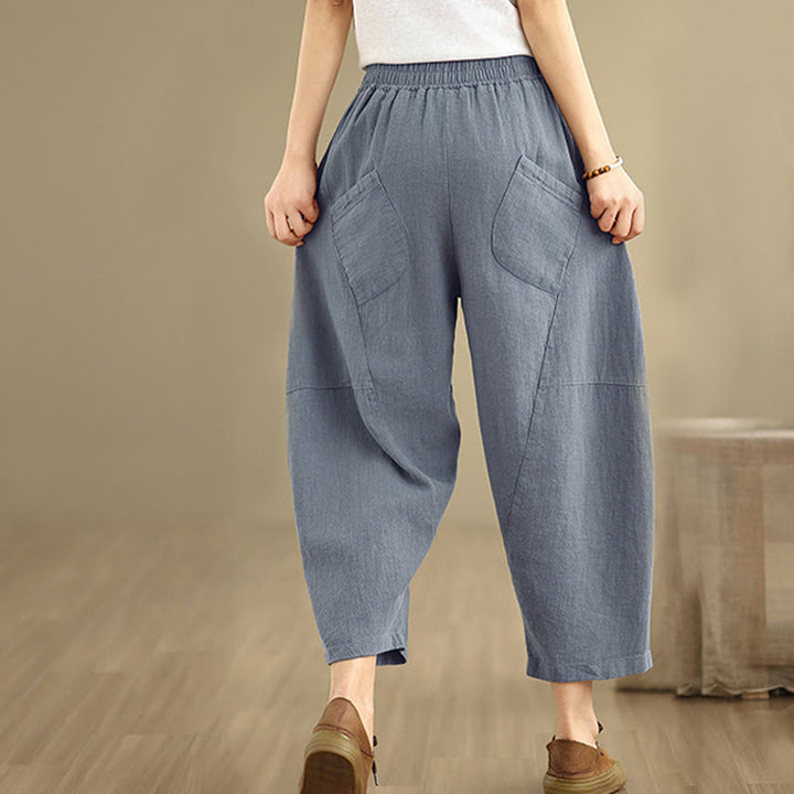 Pantalon sarouel décontracté en coton et lin pour femme avec poches, longueur 7-8, motif Buddha Stones, printemps