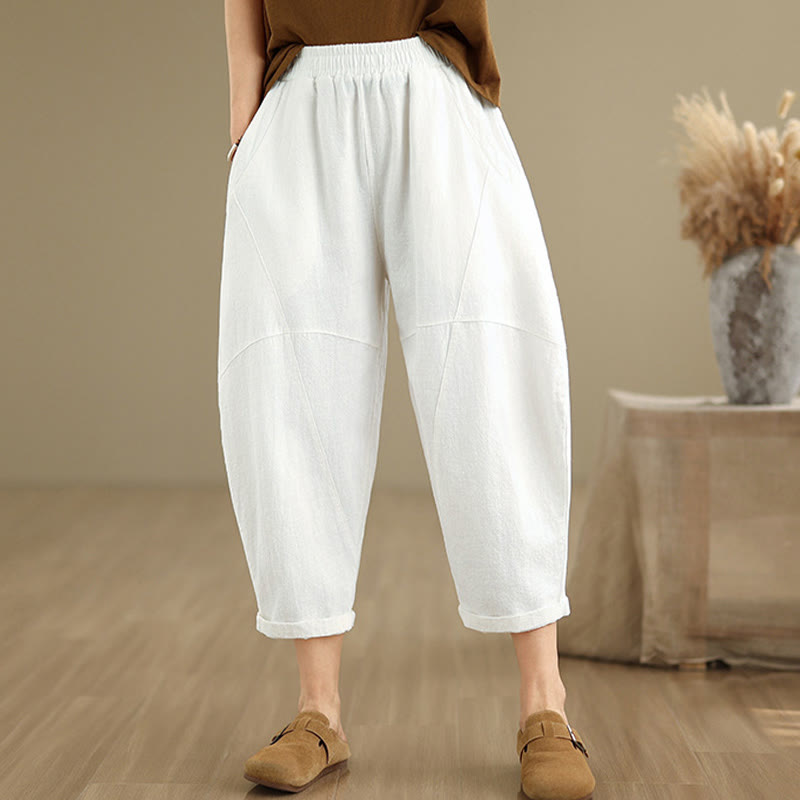 Pantalon sarouel décontracté en coton et lin pour femme avec poches, longueur 7-8, motif Buddha Stones, printemps