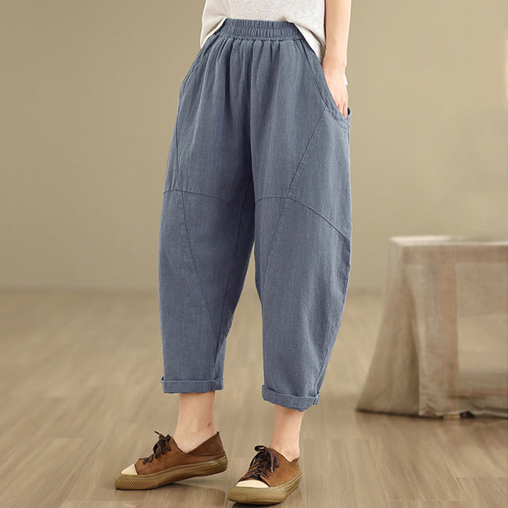 Pantalon sarouel décontracté en coton et lin pour femme avec poches, longueur 7-8, motif Buddha Stones, printemps