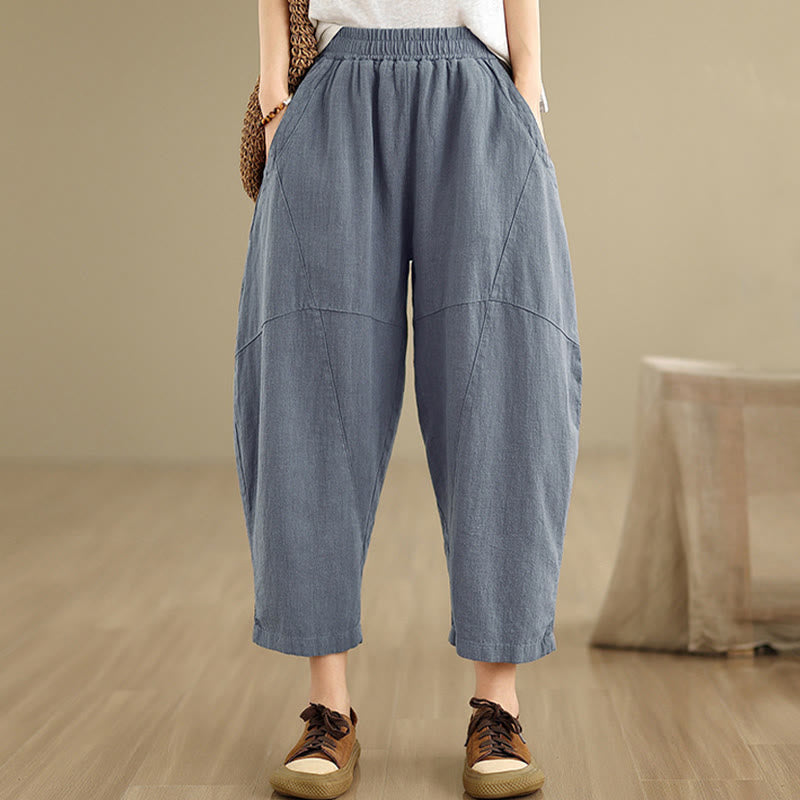 Pantalon sarouel décontracté en coton et lin pour femme avec poches, longueur 7-8, motif Buddha Stones, printemps