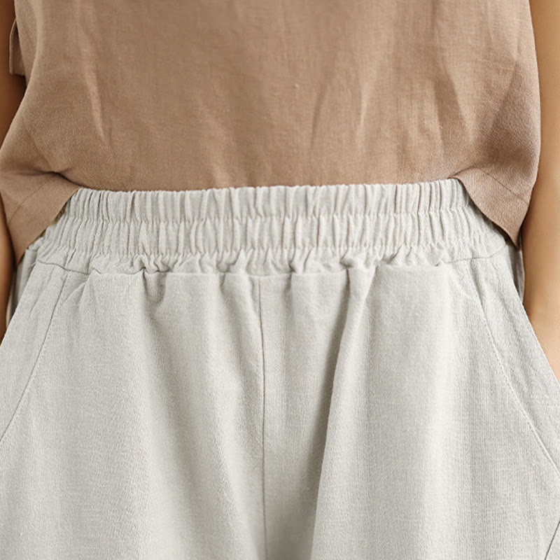 Pantalon sarouel décontracté en coton et lin pour femme avec poches, longueur 7-8, motif Buddha Stones, printemps