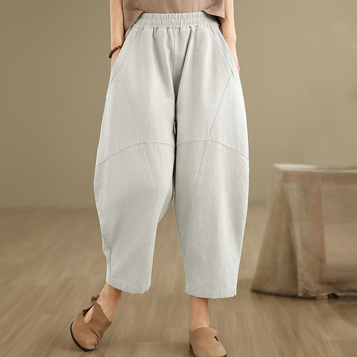 Pantalon sarouel décontracté en coton et lin pour femme avec poches, longueur 7-8, motif Buddha Stones, printemps