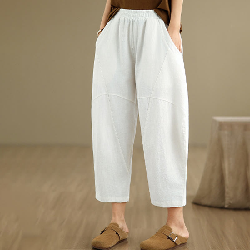 Pantalon sarouel décontracté en coton et lin pour femme avec poches, longueur 7-8, motif Buddha Stones, printemps