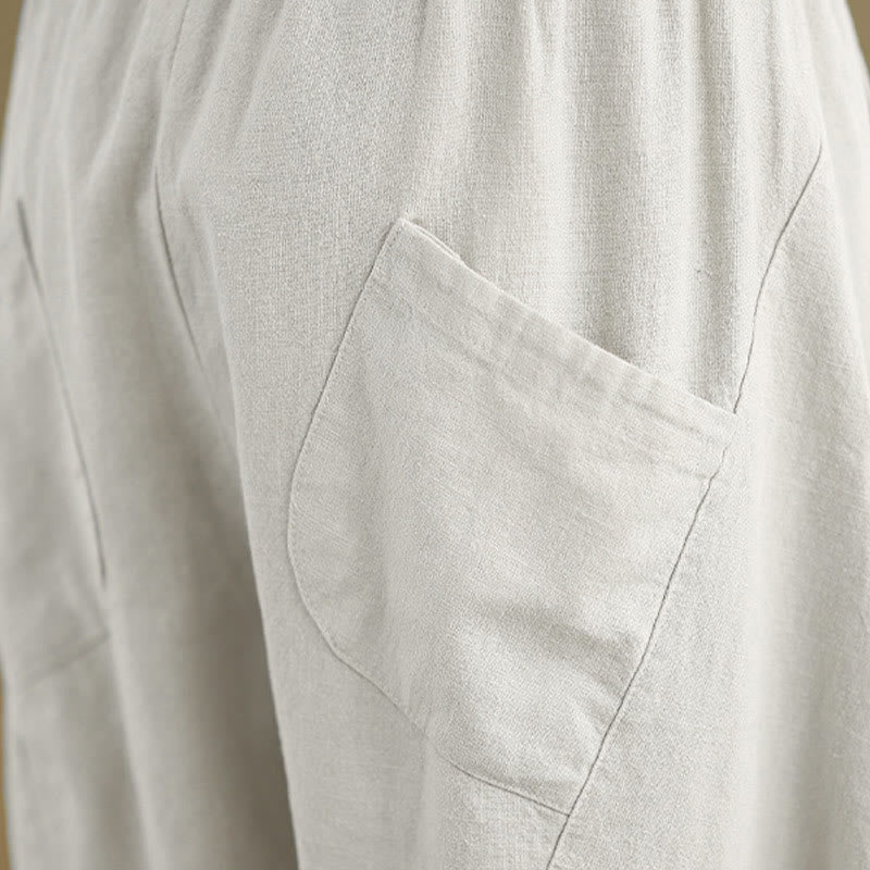 Pantalon sarouel décontracté en coton et lin pour femme avec poches, longueur 7-8, motif Buddha Stones, printemps