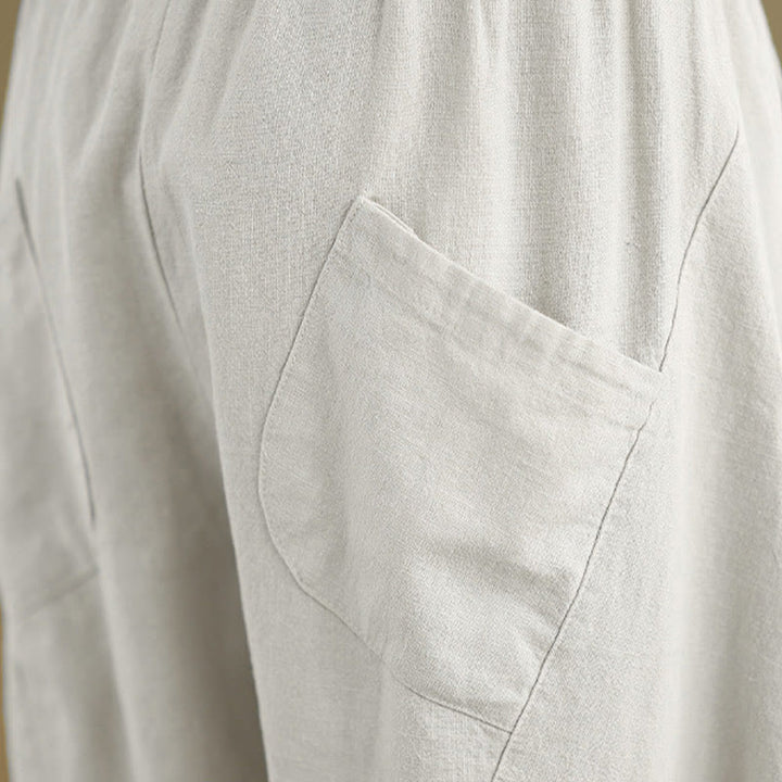 Pantalon sarouel décontracté en coton et lin pour femme avec poches, longueur 7-8, motif Buddha Stones, printemps