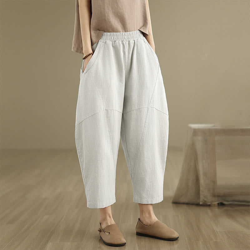Pantalon sarouel décontracté en coton et lin pour femme avec poches, longueur 7-8, motif Buddha Stones, printemps