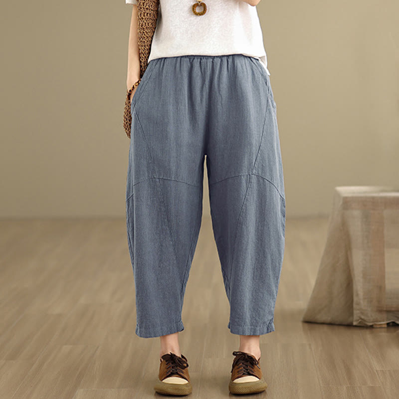 Pantalon sarouel décontracté en coton et lin pour femme avec poches, longueur 7-8, motif Buddha Stones, printemps