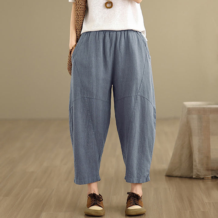 Pantalon sarouel décontracté en coton et lin pour femme avec poches, longueur 7-8, motif Buddha Stones, printemps