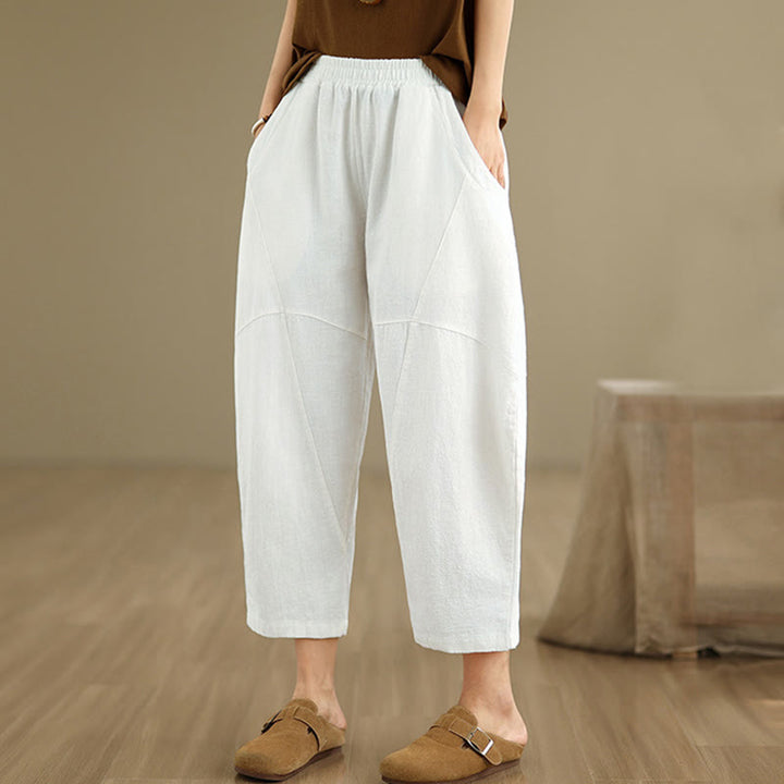 Pantalon sarouel décontracté en coton et lin pour femme avec poches, longueur 7-8, motif Buddha Stones, printemps