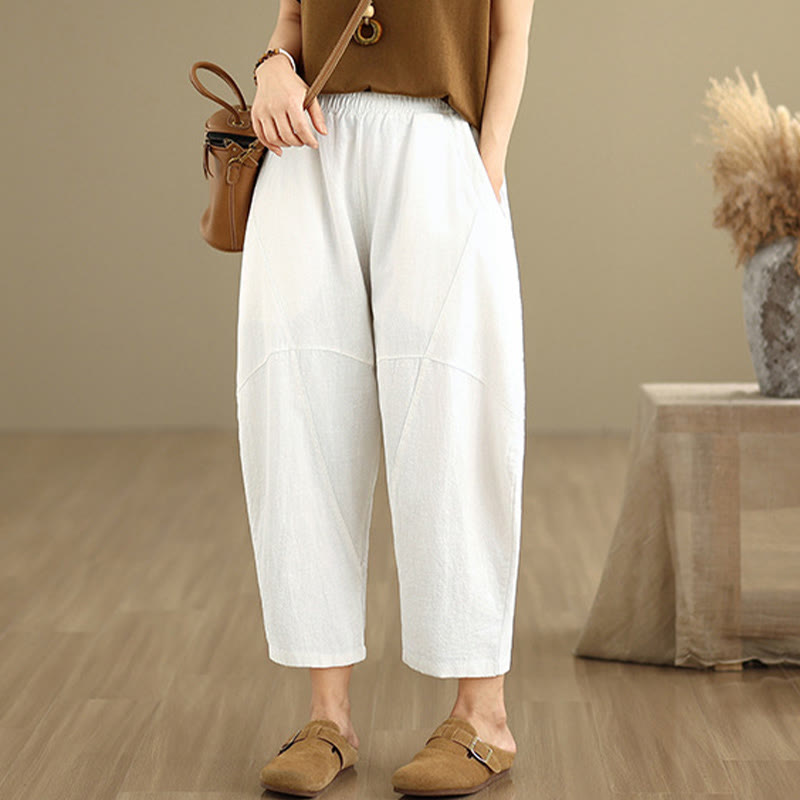 Pantalon sarouel décontracté en coton et lin pour femme avec poches, longueur 7-8, motif Buddha Stones, printemps