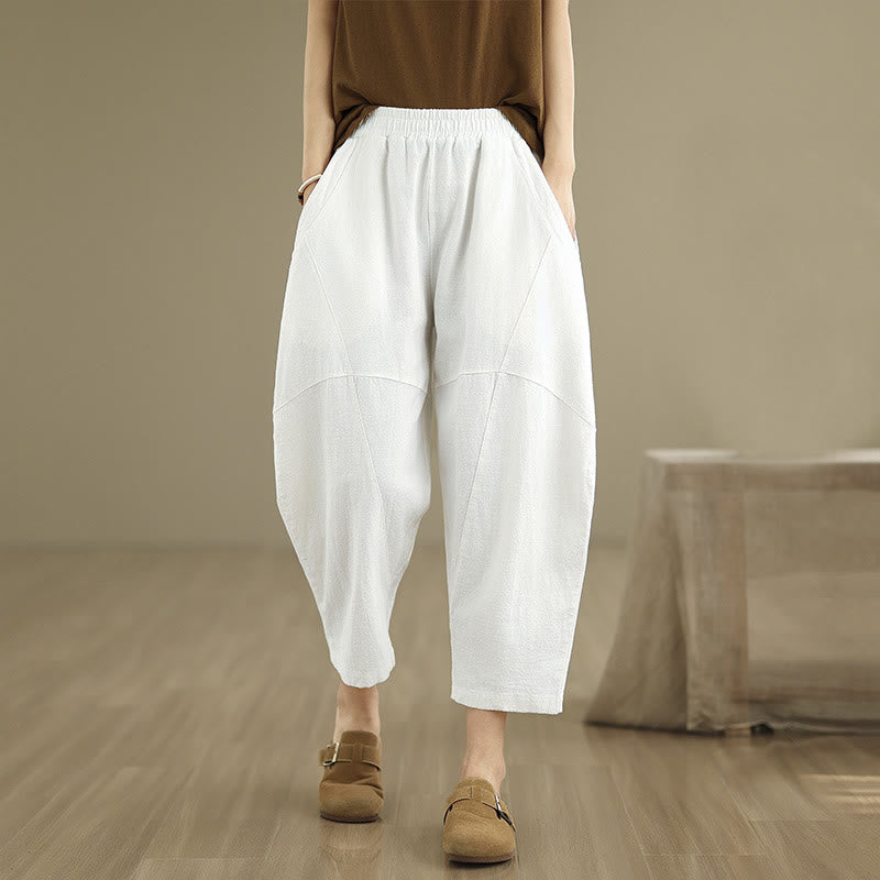 Pantalon sarouel décontracté en coton et lin pour femme avec poches, longueur 7-8, motif Buddha Stones, printemps