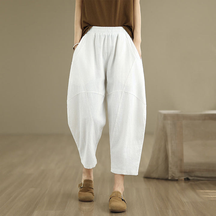 Pantalon sarouel décontracté en coton et lin pour femme avec poches, longueur 7-8, motif Buddha Stones, printemps