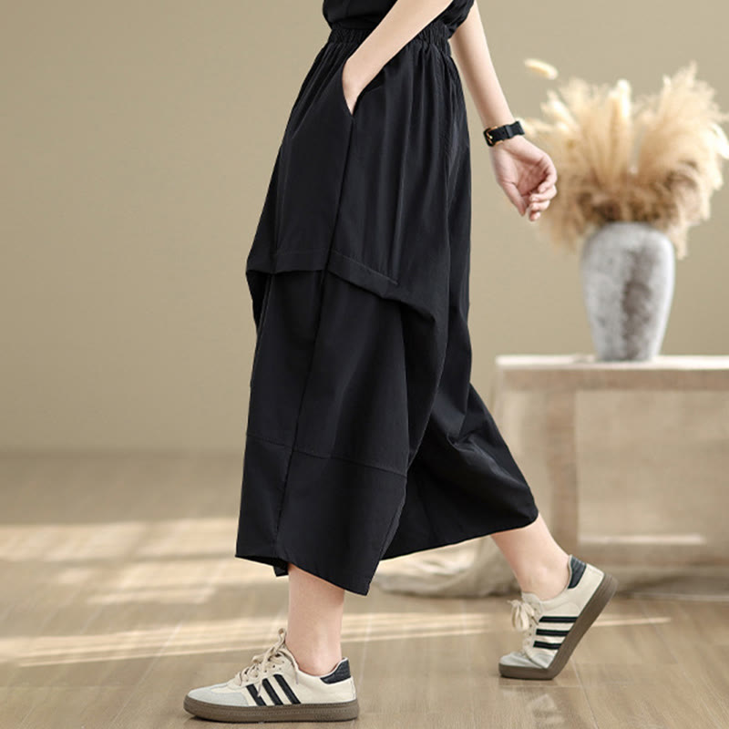 Pantalon large en coton à plis irréguliers et poches pour femme, motif Buddha Stones , été