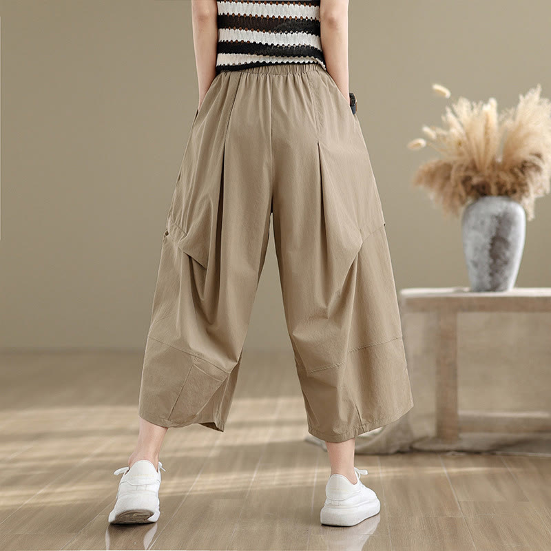 Pantalon large en coton à plis irréguliers et poches pour femme, motif Buddha Stones , été