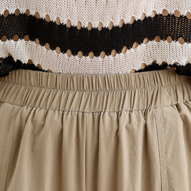 Pantalon large en coton à plis irréguliers et poches pour femme, motif Buddha Stones , été