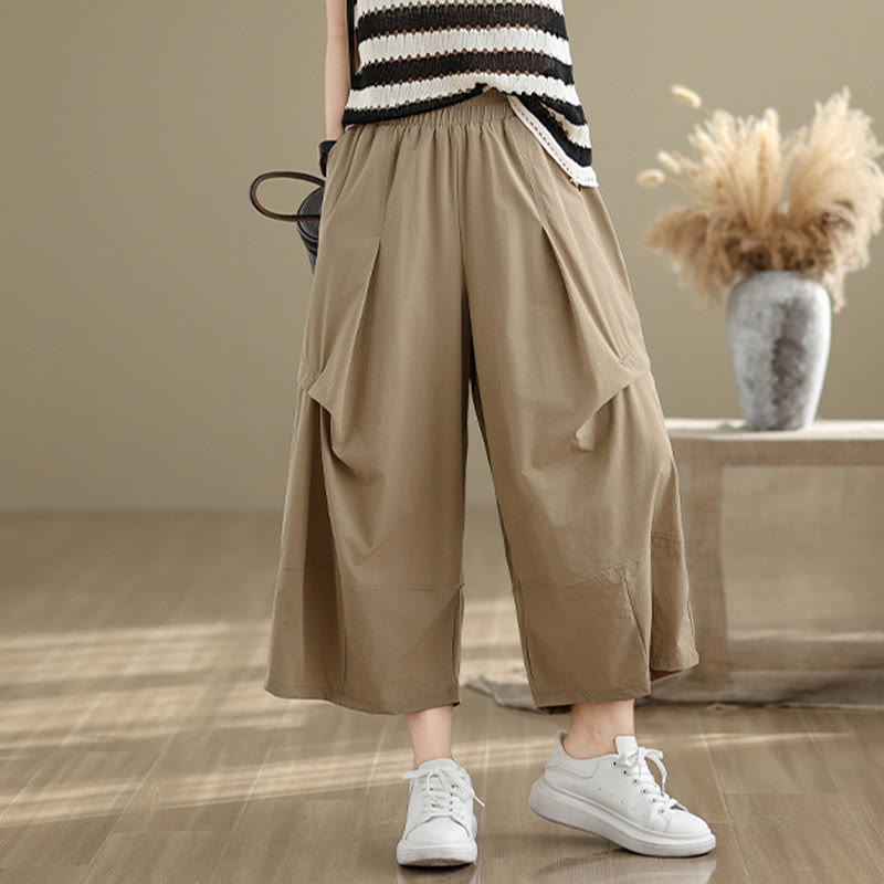 Pantalon large en coton à plis irréguliers et poches pour femme, motif Buddha Stones , été